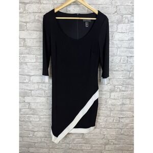 Frank Lyman Classic Fitted Dress Stretch Black White Contrast Size 6 Knee Length